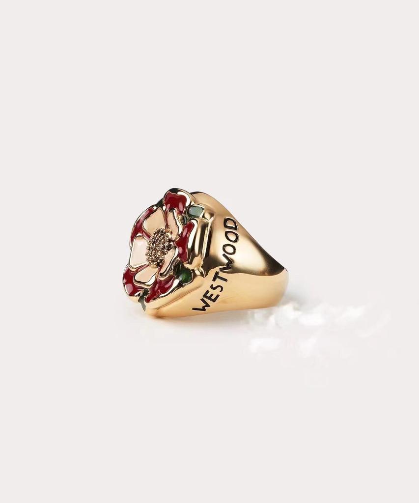Gilt Copper Cloisonné Enamel Tudor Rose Ring Inspired by Empress Dowager Cixi's Vintage Style