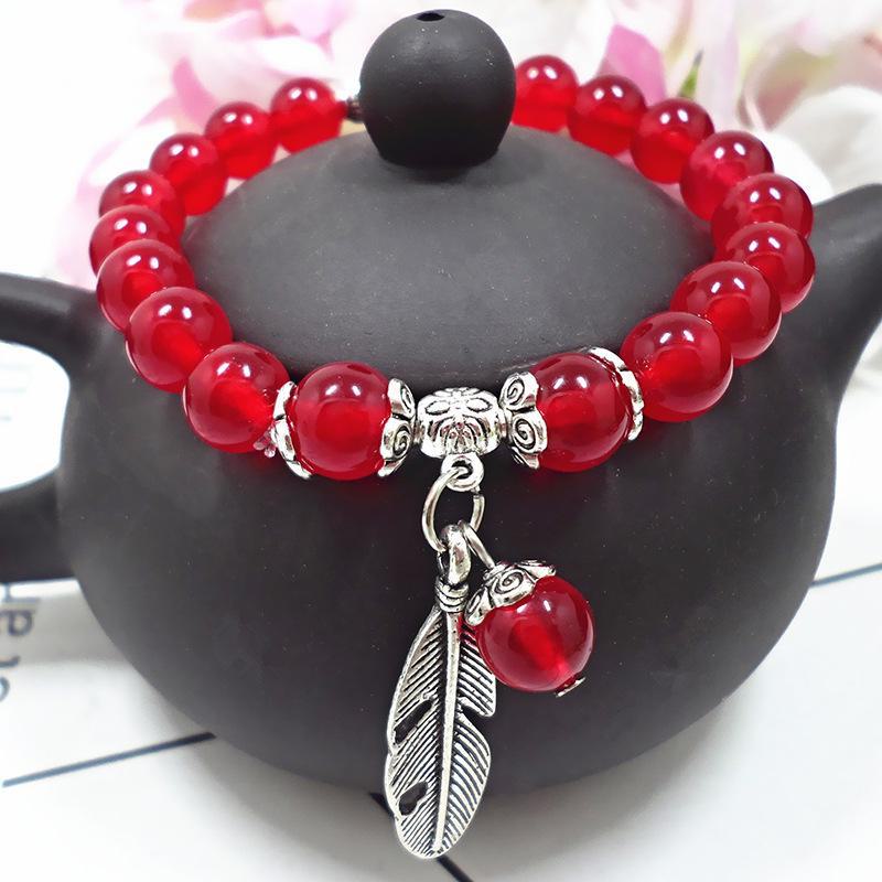 

Браслет ручной работы из красного агата с камнями халцедона для женщин Leaves карнеол