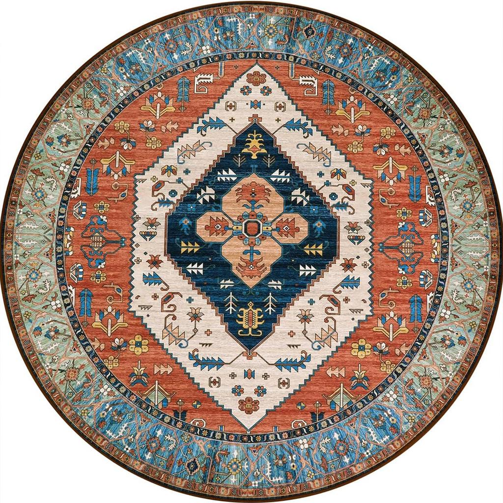 Rug Decor Bohemian Inspired Round Area Rug for Living Room or Bedroom with Multicolored Patterns Traditional Design
