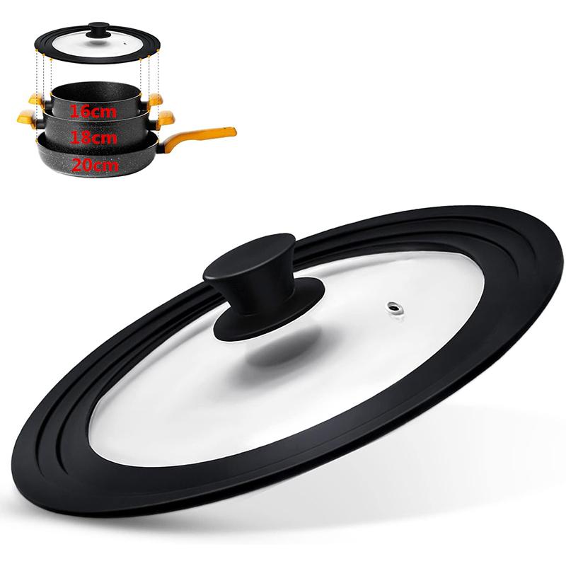 

LMETJMA Универсальные крышки для кастрюль, сковород и сотейников Кухонная крышка для кастрюли с термостойким силиконовым ободком и закаленным стеклом JT526