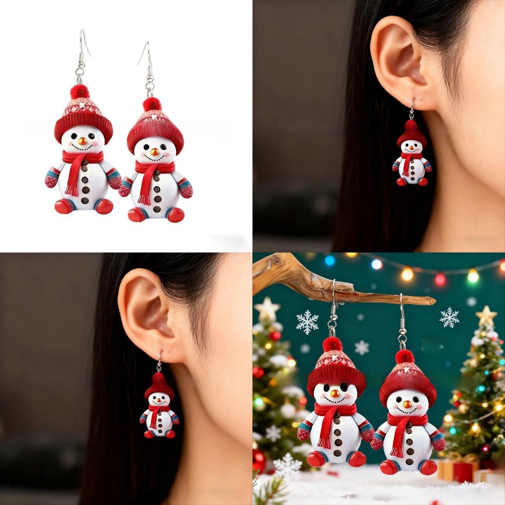 Seasonal Snowman Earrings With Silver Ear Pins And Creative Christmas Theme For Men And Women