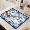 1pc Super Absorbent Dish Drying Mat, Quick Dry Non-Slip Kitchen Sink Mat with Retro Floral Pattern, Waterproof Countertop Pad