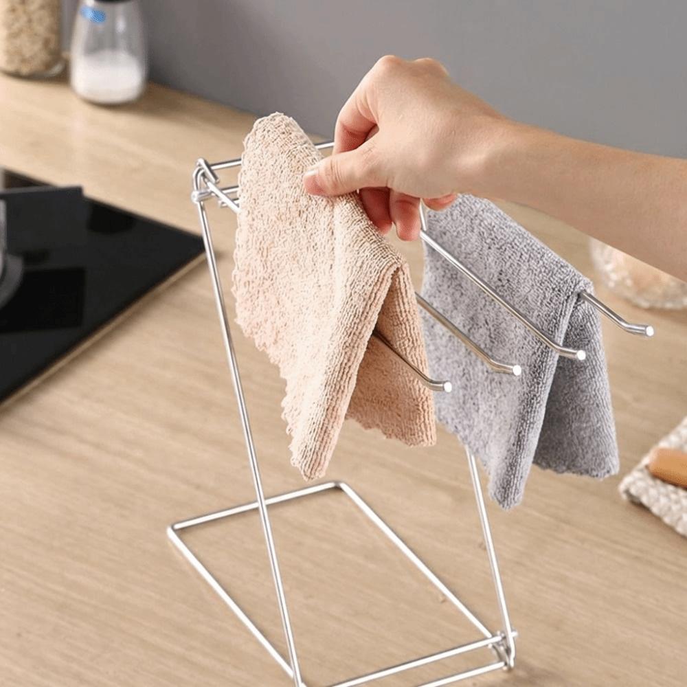 Stainless Steel Dishcloth Hanging Shelf 4 Rods Foldable Design Rag Drain Holder Quick Dry Portable Sink Hand Towel Stand