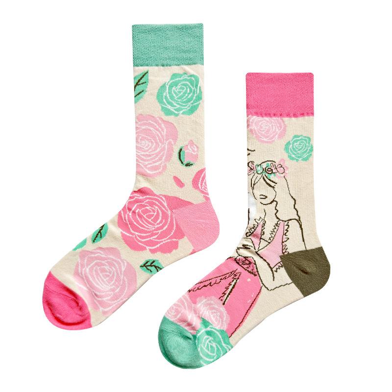 Original Design AB Mandarin Duck Asymmetric Socks Ins Street Cartoon Creative Animal and Plant Fruit Fashion Sports Cotton Socks