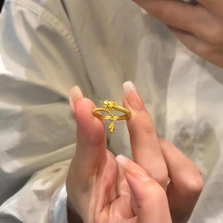 S925 Silver Zodiac Dragon Year Natal Year Dragon Swinging Tail Ring Female Dragon Ring Design Golden Internet Celebrity New Year's Gift