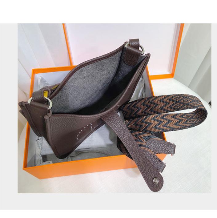 First Layer Cowhide Evelyn Bag Genuine Leather Women's Bag Lychee Patterned Bucket Bag Mini Casual Shoulder Crossbody Bag