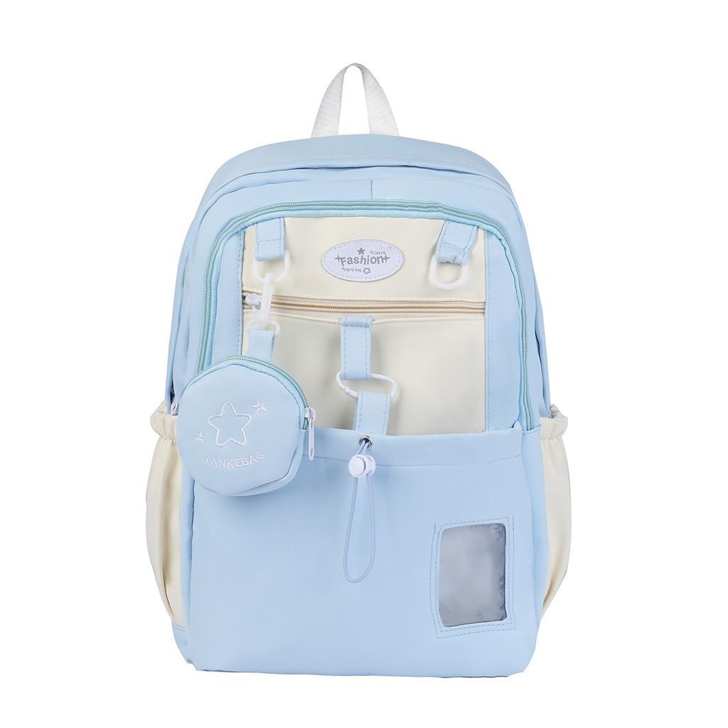 Versatile contrasting color college schoolbag female, cute large-capacity backpack, junior high school student backpack