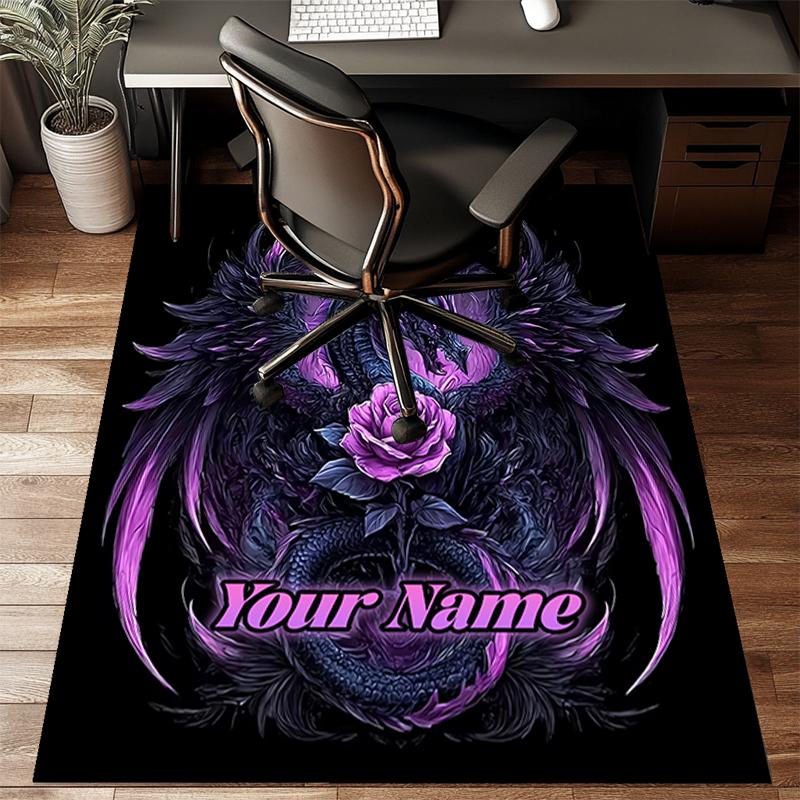 1PC Custom Name Purple Dragon Rose Art Theme Floor Mat Ideal for Living Room, Game Rooms, Office, Bedroom, Floor Mat Playful Design