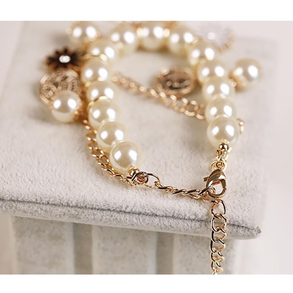 Bangle Bracelets Heart Flower Pearl Crystal Beaded Bracelet for Women Jewelry