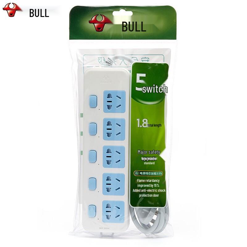 BULL 5-Outlet Individually Switched Power Strip CN Plug (adapter Included)