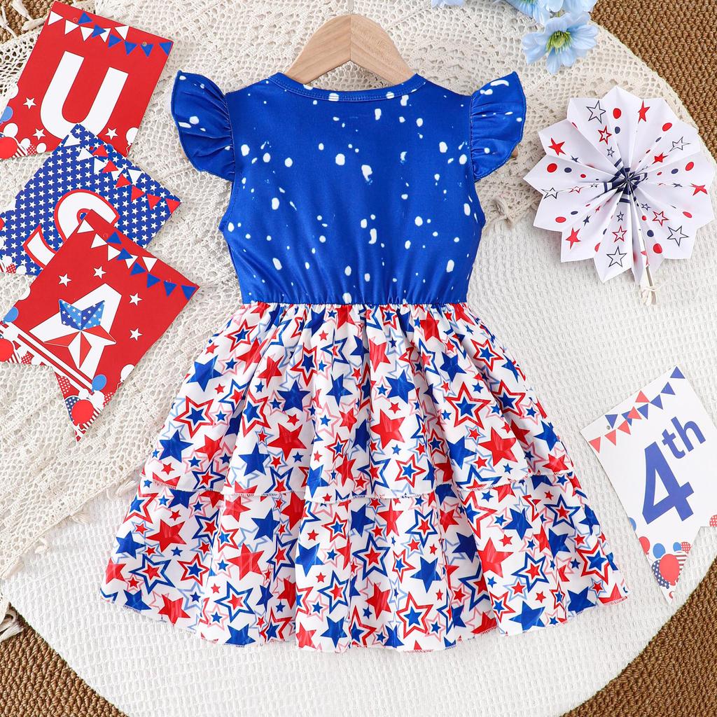 Mädchen 1-8J Amerikanischer Unabhängigkeitstag Sterne Aufdruck Ärmellos Lässig Sommerkleid Kinder Sommer Outdoor Strand Urlaub Sommerkleid