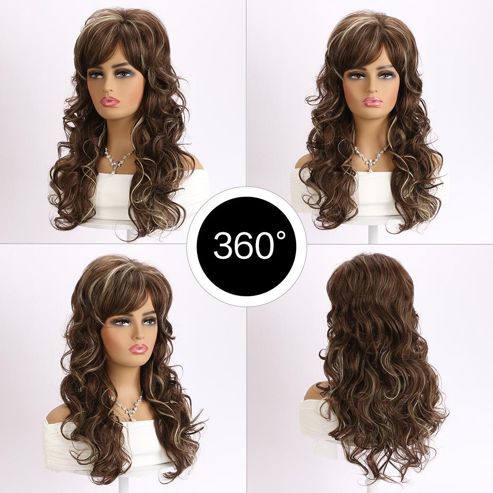 Pelucas Marrones Mixtas Naturales Sintéticas con Mechas Rubias para Mujer, Suaves, Uso Diario, Cabello Largo Rizado, Peluca para Fiesta de Disfraces, Fibra Resistente al Calor