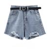 Classic and Minimalist Fashion Versatile Broken Holes Female Summer High Waist Thin Thin Section Loose A-line Denim Shorts Individuality Trendiness