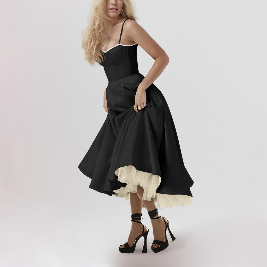 Dámské módní jednobarevné princeznovské šaty se síťovinou a dvouvrstvé podvazkové šaty