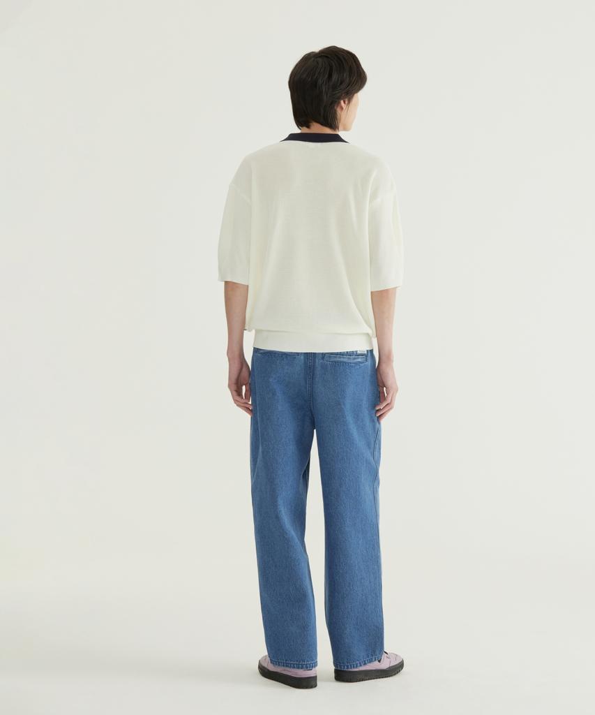 COVERNAT Open Collar Half Knit Navy