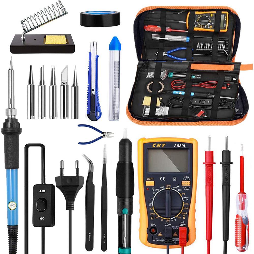 60W Electric Soldering Iron Gun Stand Tool Tweezers Kit Solder Welding Pen Welder