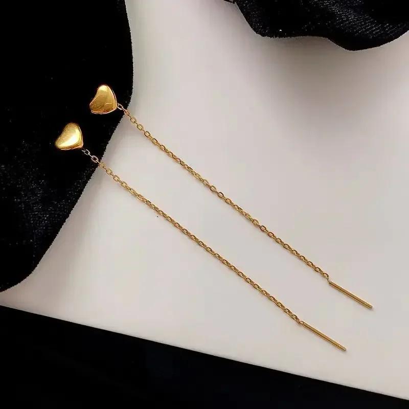 Minimalist Long Tassel Ear Line Drop Earrings for Women Korean Fashion Stainless Steel Chain Hanging Earings Jewelry Party Gifts