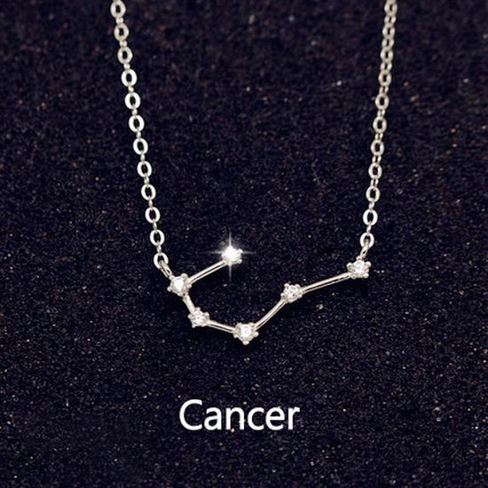 Korean-Style S925 Sterling Silver Inlaid Diamond Zodiac Pendant Necklace for Women