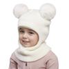 Double Balls Baby Winter Hat Solid Color Kids One-piece Hat Scarf  Girls Boys