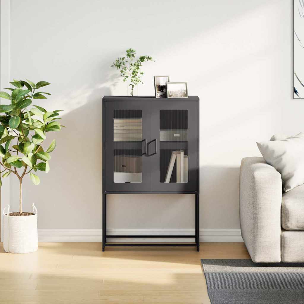 Komoda Wysoka Czarna 68X39X107 Cm Stalowa