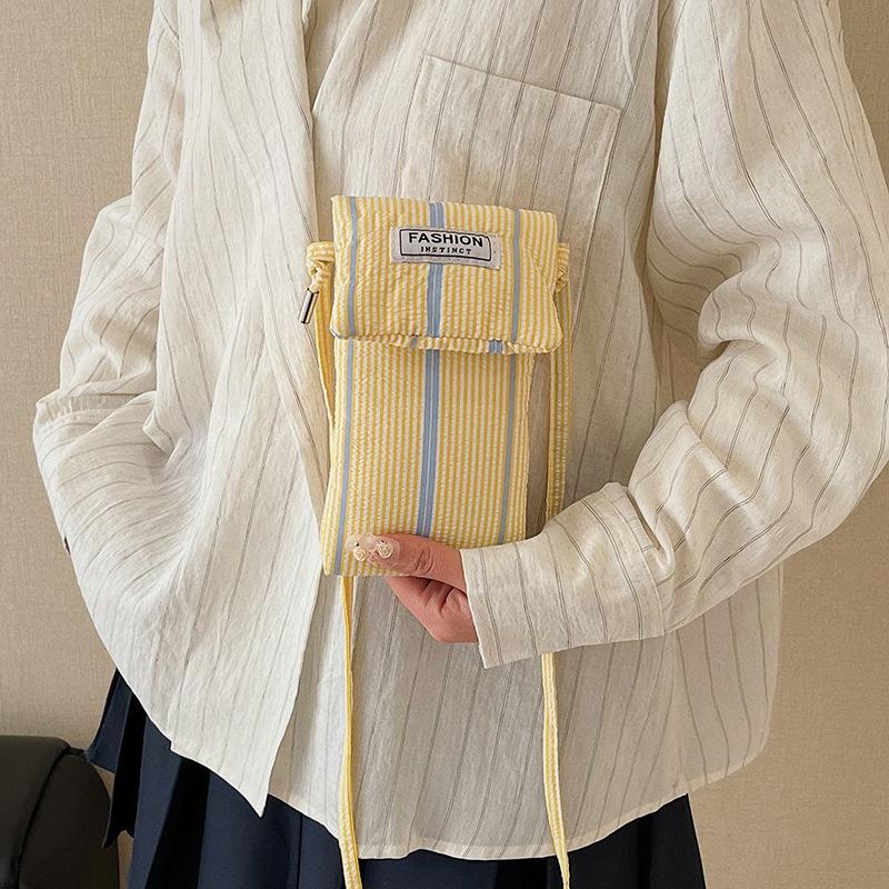 Canvas Mobile Phone Bag Female Crossbody Niche Design Striped Cloth Bag High-End Small Bag