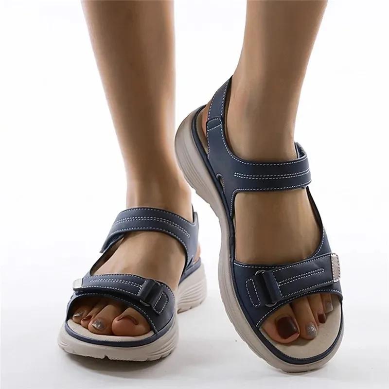 Genuine Leather Women Summer Wedges Non-slip Beach Open Toe Breathable Sandals Light Sport Style Shoes Size 34-42