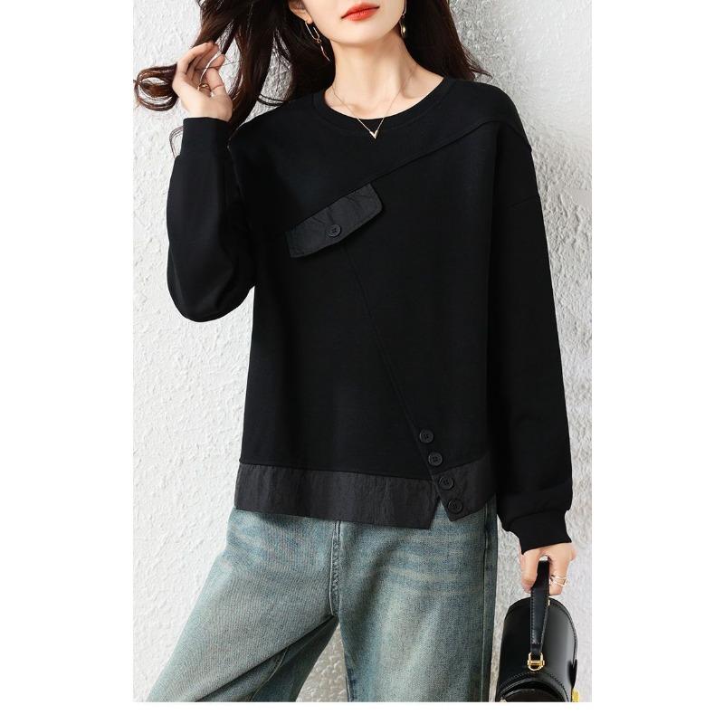 New Spring Autumn Women's Sweatshirts Temperament Splicing Fashionable Versatile Casual Loose T-shirt Tops