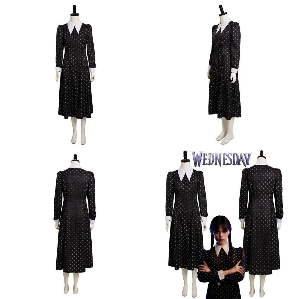 Die Addams Family Wednesday Cosplay Kostüm Schwarzes Kleid Halloween Party