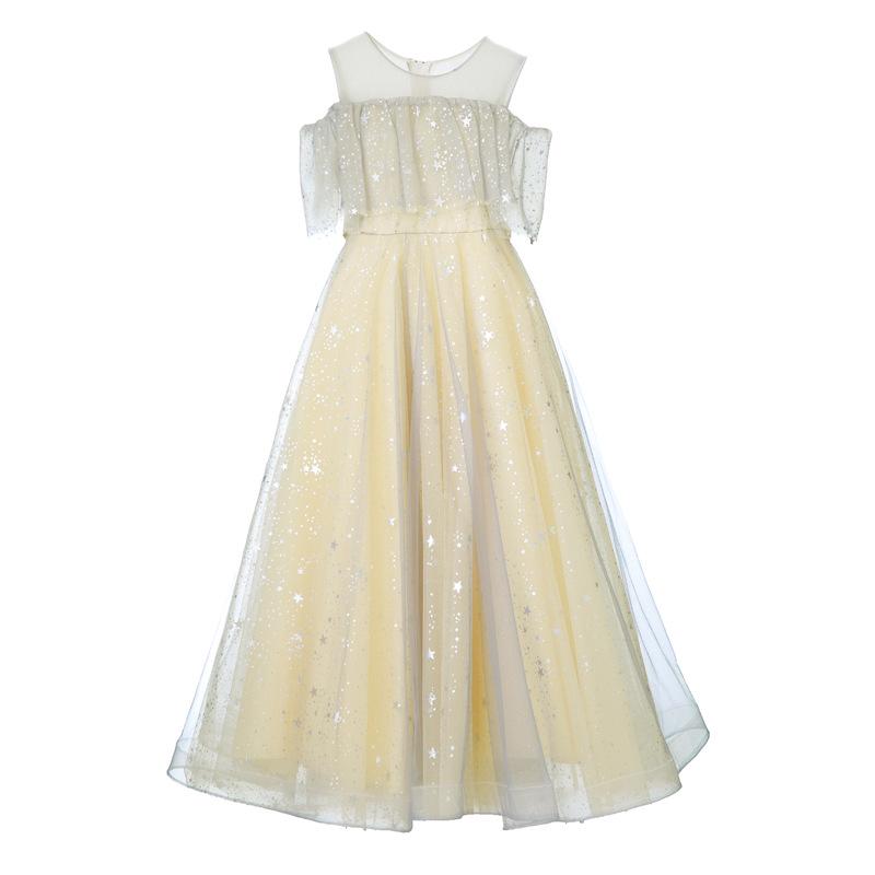 Elegant Girls' Long Formal Champagne Dress for Summer Piano Performance