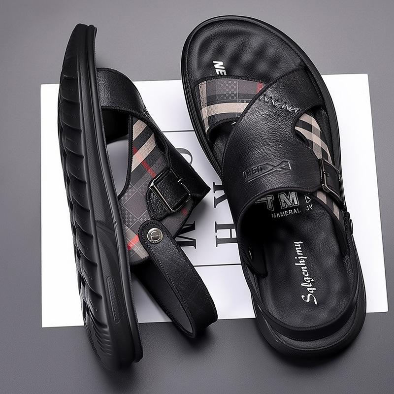 The first layer of cowhide sandals, men's breathable soft bottom dew refers to casual beach shoes, men's sandals, genuine leather slippers, dual-use