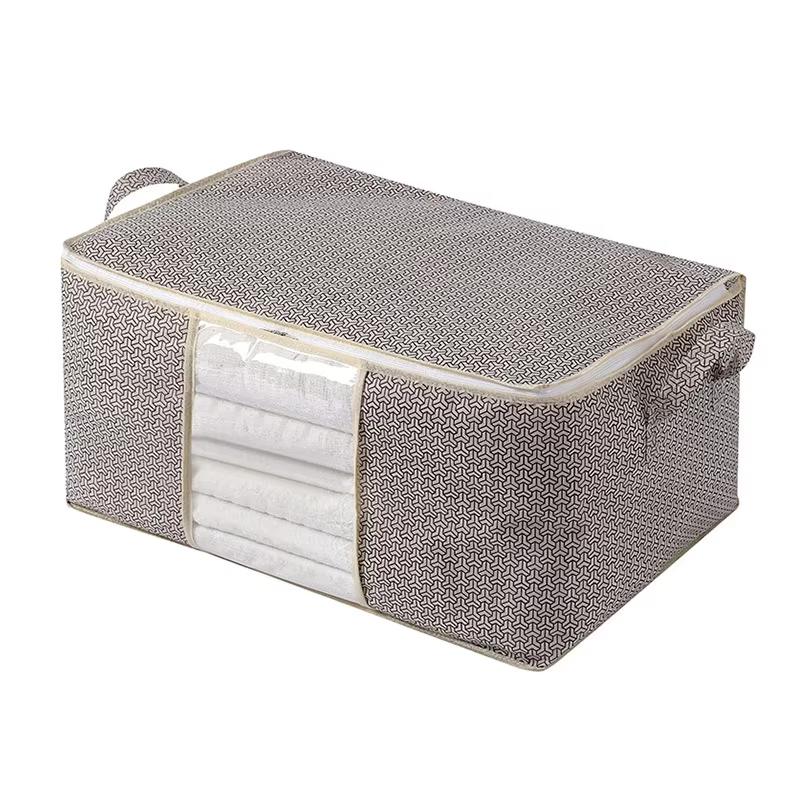 1pc Non-woven Fabric Storage Box Foldable Large Capacity Quilt Storage Bag Transparent Visible Clothing Bag Wardrobe Organizer