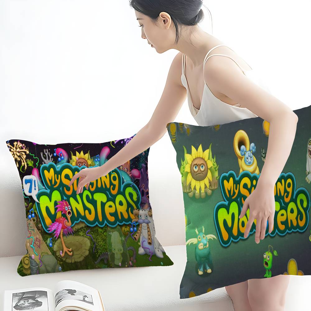 Cartoon Musikspiel My Singing Monsters Bürokissen Kissenbezug Auto Kissenbezug 45x45CM Lendenkissenbezug Sofakissenbezug