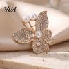 Faux Pearl Butterfly Pin Women Brooch Pin, Shape Lapel with Rhinestones Pearls Rhinestones, Jewelry Accessory for Dresses Coats Jackets Alloy