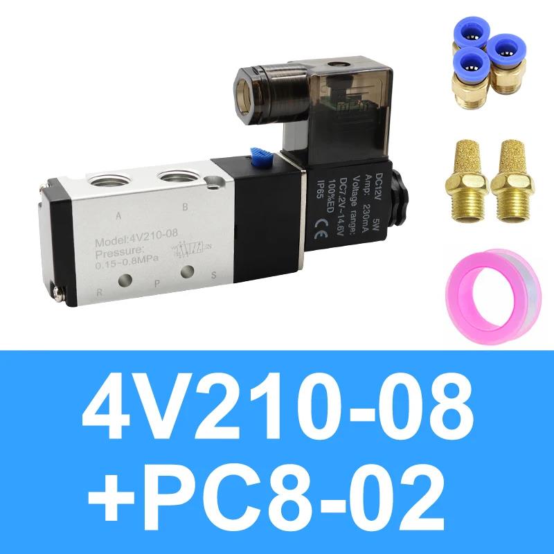 Pneumatic Electric Solenoid Valve 5 Way 2 Position Control Air Gas Magnetic 4V110-06 4V210-08 4V310-10 4V410-15 DC12V 24V AC220V Ventilation Valves 4