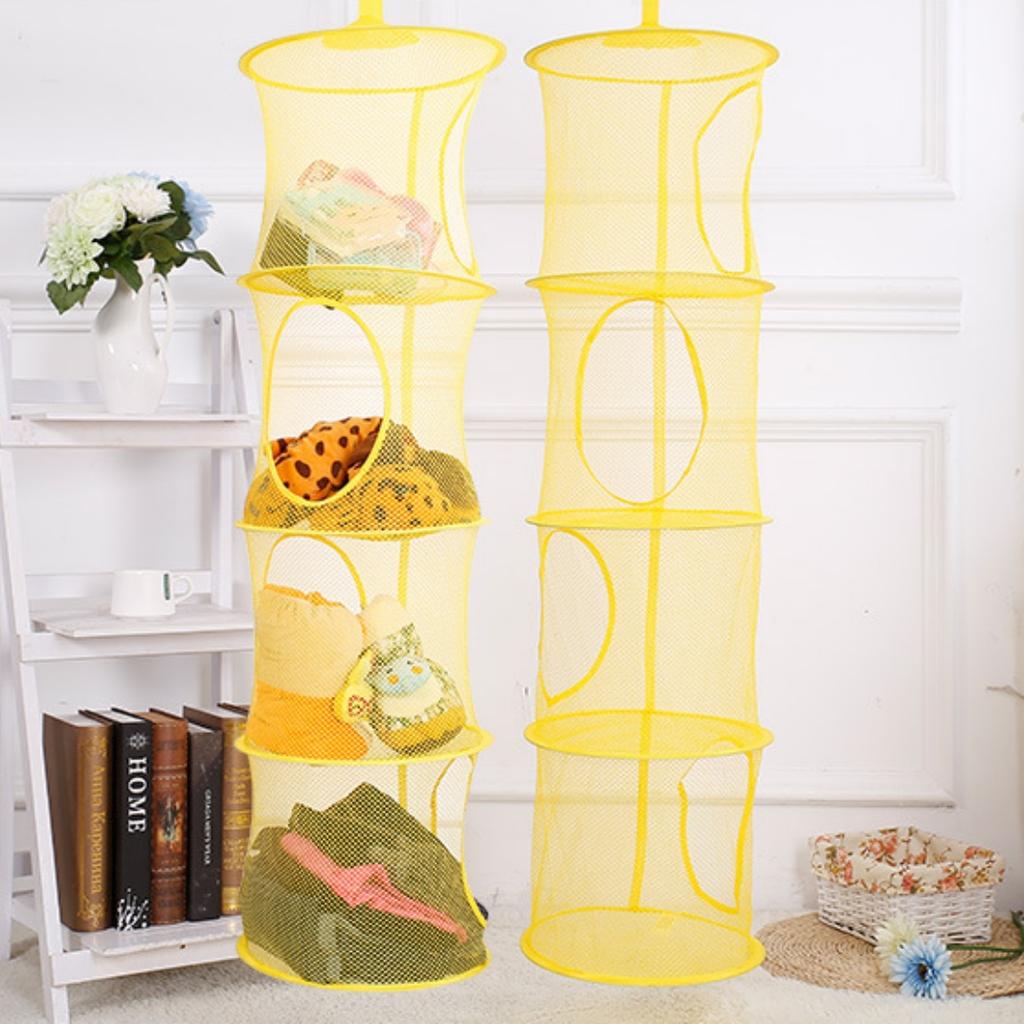 Portable Home Organizer Bag 4 Girds Clothes Storage Basket Folding Basket Teddy Hammock Net Storage Hanging Bag