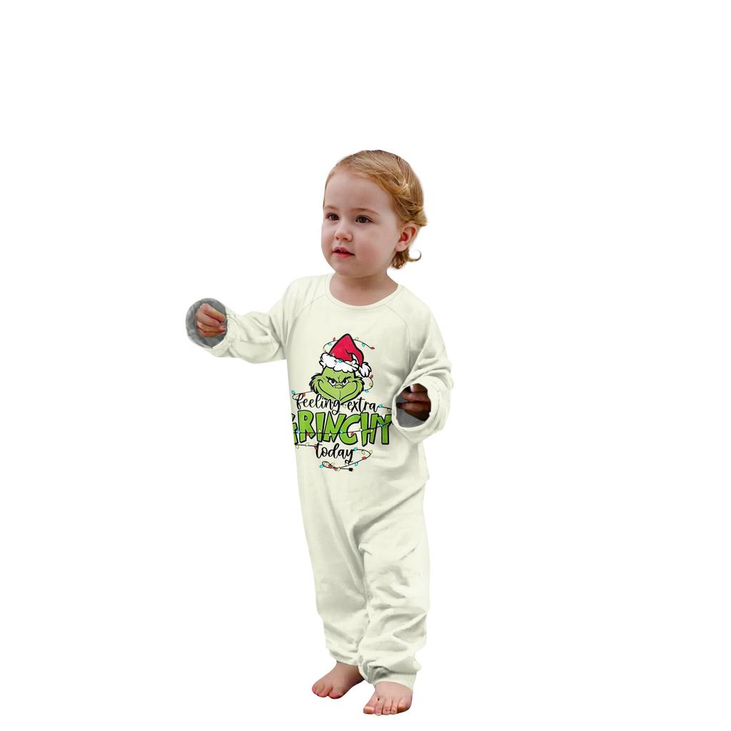 Zestaw rodzinny z długimi rękawami i spodniami w nadruki świąteczne Zestawy rodzinne