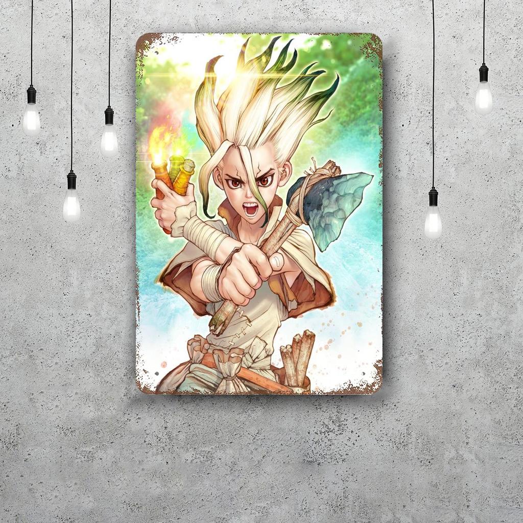 dr stone manga eng anime Decor Poster Vintage Tin Sign Metal Sign Decorative Plaque for Pub Bar Man Cave Club Wall Decoration
