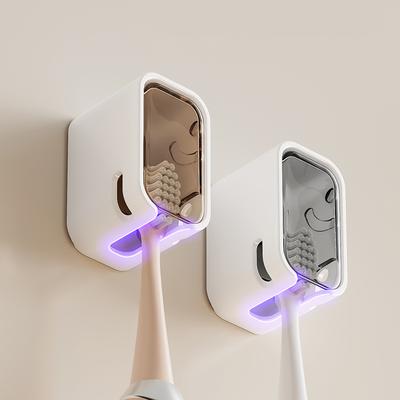 1pc Toothbrush Holder Wall-mounted Punch-free Toothbrush Rack Dustproof Bathroom Electric Toothbrush Organizer