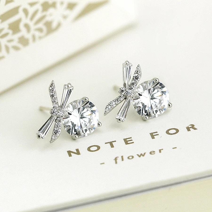 Beixi S925 Sterling Silver Bow Zircon Stud Earrings - Fresh, Sweet, Versatile Fashion for Women