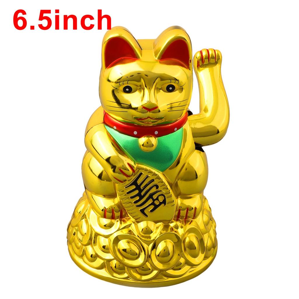 Chinese Lucky Waving Cat Beckoning Maneki Neko Gold Fortune Feng Shui Mascot Bringing Wealth-Good Fortune For Home Office Decor