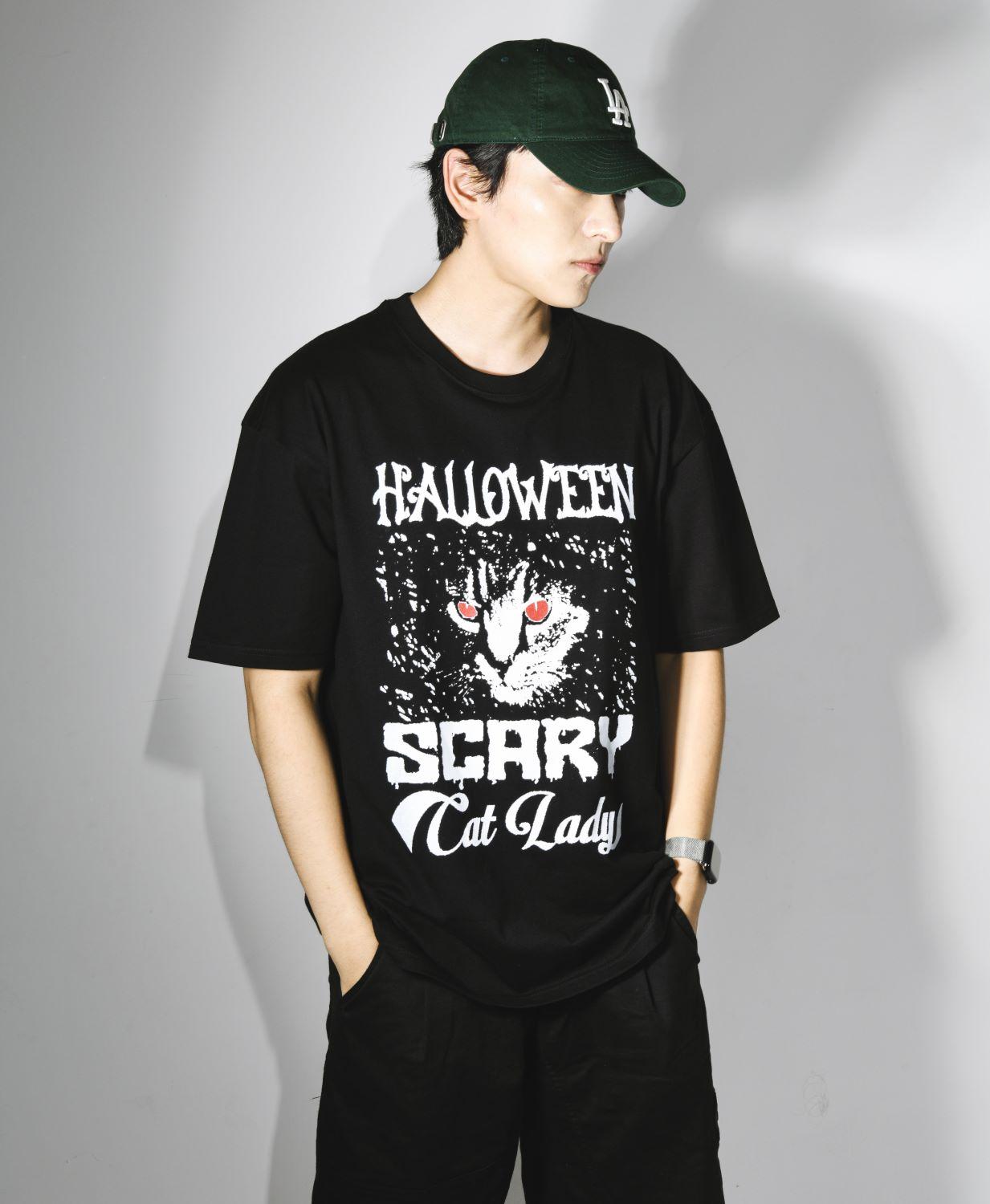 Bajubiju Haloween Scary Cat T-Shirt [Black] L