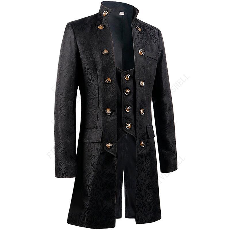 Men Victoria Edwardian Steampunk Trench Coat Frock Outwear Vintage Prince Overcoat Medieval Renaissance Jacket Cosplay Costume