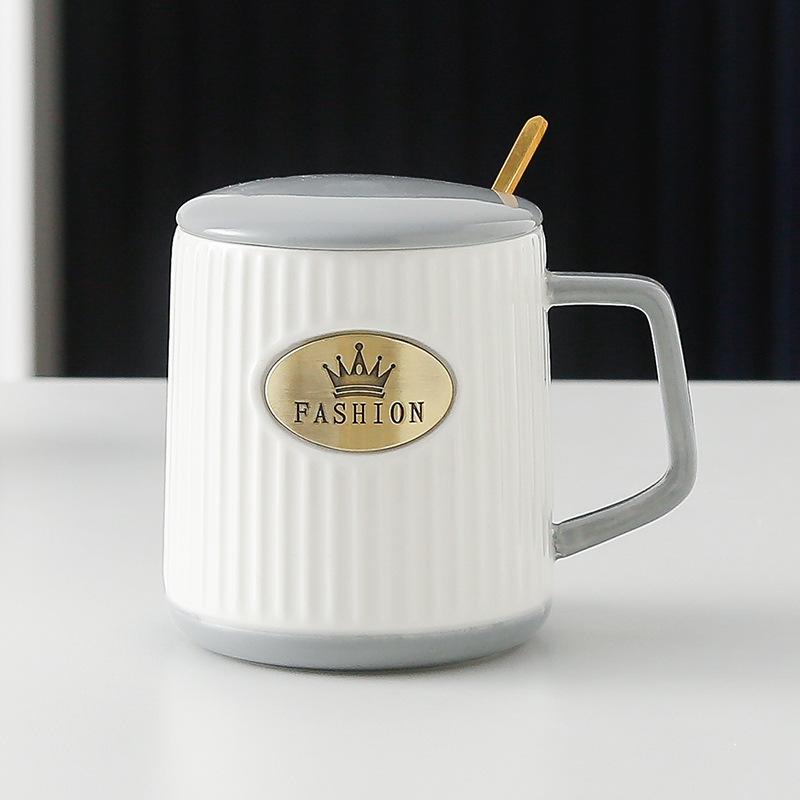 Copper Plate Ceramic Cup European Striped Fashionable High End Mug  Creative Gift Cup with Relief