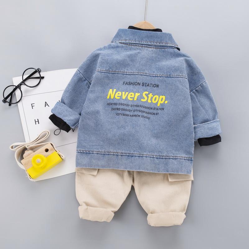 Children's Autumn Boys Girls Baby Denim Jacket Set T Blood Pants Set