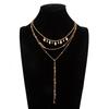 Rhombus Sequins Drop Pendant Necklace Thin Bead Link Layered Chain Necklace Street Outfit