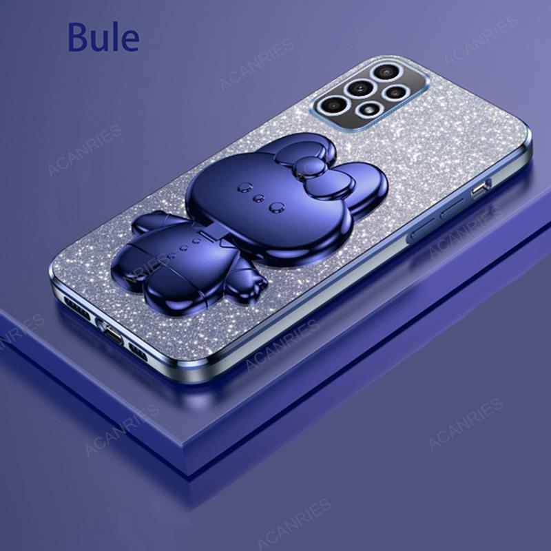 Cute 3D Rabbit Makeup Mirror Stand Plating Case For Samsung Galaxy A53 A33 A13 A52 A32 A72 A23 4g 5g Protect Back Cover A 52 53