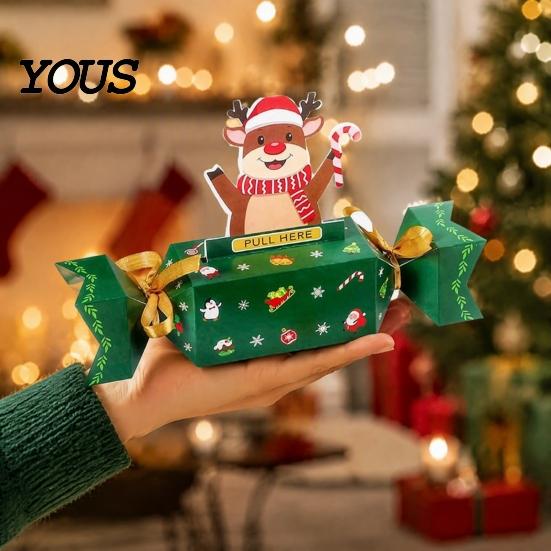 Holiday Party Favor 1/4Pcs Christmas Candy Shape Money Holder, Santa Snowman Reindeer Tree Cash Festive Holder Paper Bag, Gift Box for Party,