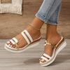Fashion Summer Casual Color Blocking Sandals For Women Dressy Comfortable Soft Leather Thick Soled Slope Woven Straw Sandals 36-43
