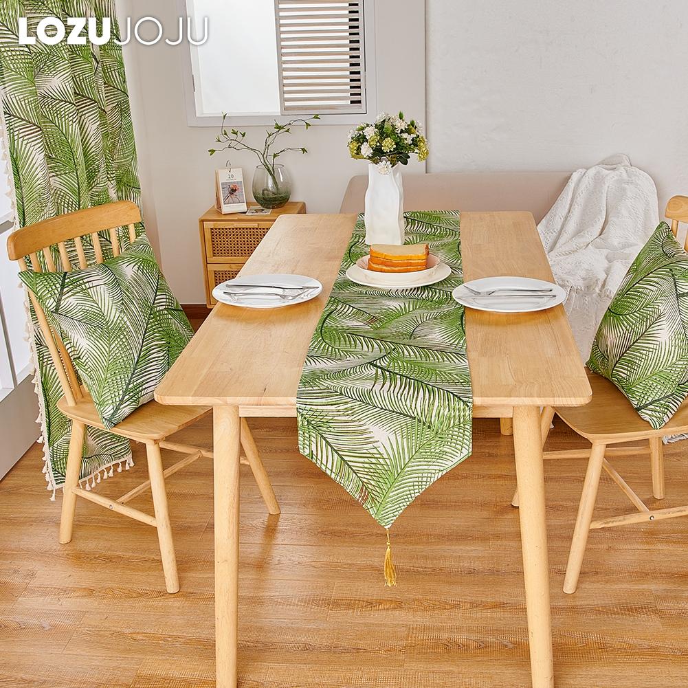 1PC LOZUJOJU Fresh and Natural Green Plant Printed Linen Fabric Soft Table Runner for Dining Table Kitchen Decor Home Decor