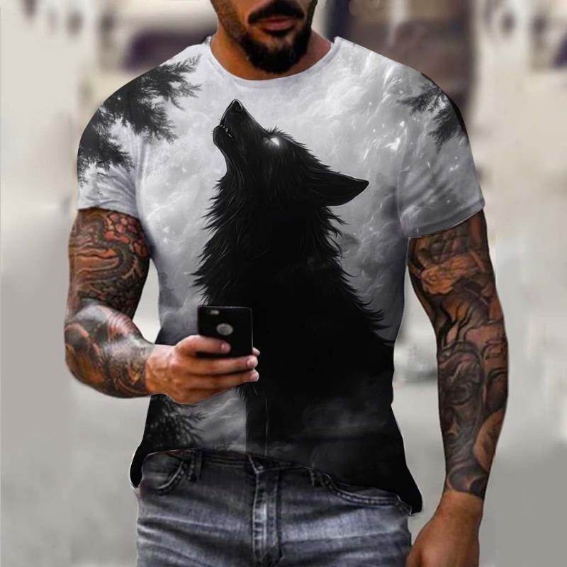 Men's T-Shirts Animal Wolf Pattern 3D Print Tops Tees Summer Women Streetwear Fashion